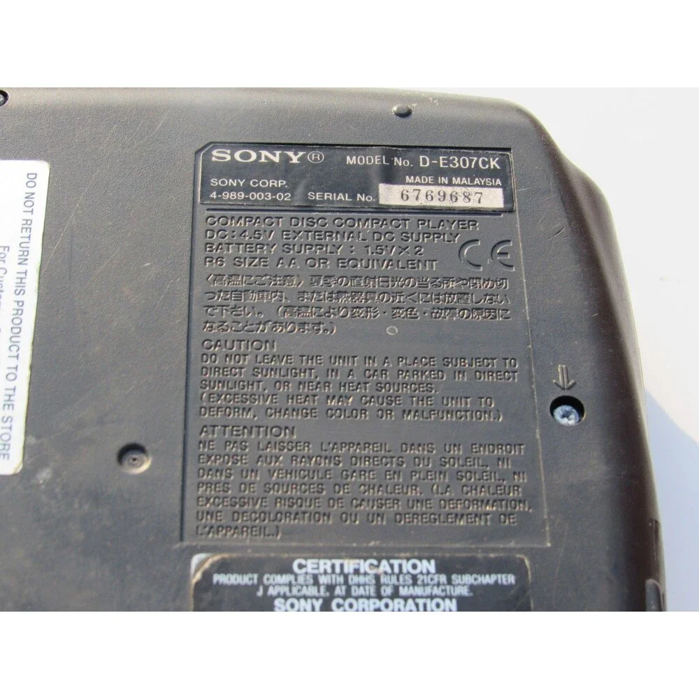 Sony Discman D-E307CK Portable CD Player ESP Digital Mega Bass Car Ready Vintage